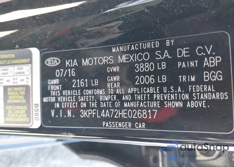2017 Kia Forte Lx from USA, damaged, VIN 3KPFL4A72HE026817